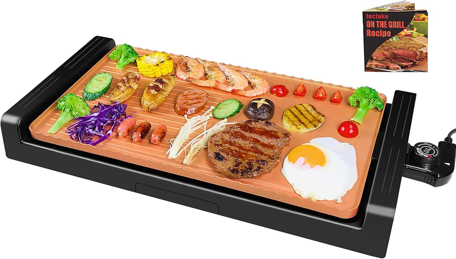 Electric Indoor Grill & Griddle, 2-in-1 Nonstick Deluxe Electric BBQ Griddles with Removable Cooking Plate for Pancakes, Adjustable Thermostat, Easy to Clean, Include Drip Tray, 21 X 11, 1350W, Brown