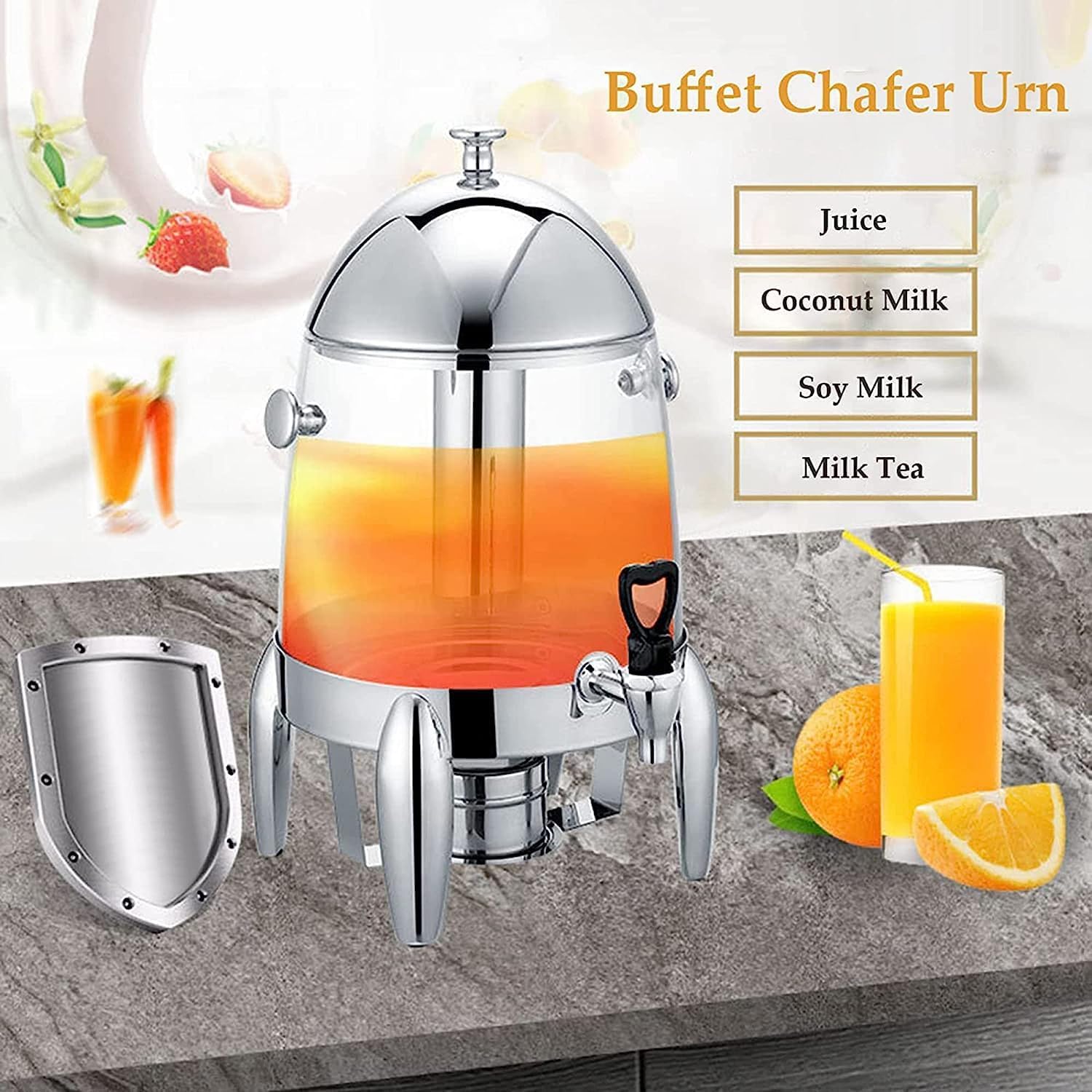 FLaig Commercial Stainless Steel Hot Beverage Dispenser 3 Gallon Chafer Urn Large Hot Water Urn For Coffee, Tea, Cappuccino, Hot Chocolate And Drinks Dispenser