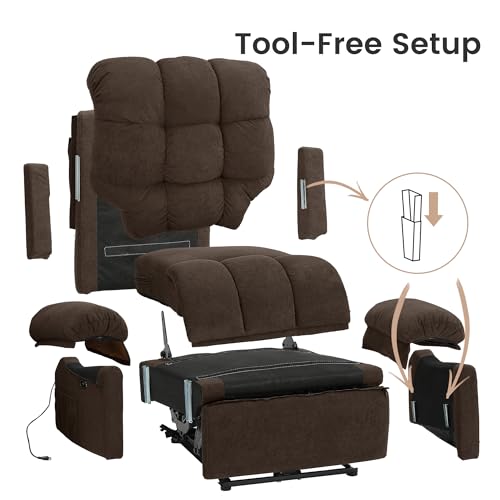 2024 New Power Recliner Chair for Adults, Adjustable Electric Power Chair Lift Recliner, USB Port, Ultra-Comfy Teddy Fleece Recliner for Living Room, Tool-Less Setup Single Sofa, Beige white