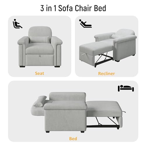 3 in 1 Convertible Single Sofa, Pull Out Sofa Bed Lounger Chair with Pillow and Adjust Backrest, Multi-Function Single Sleeper Sofa Bed for Living Room Apartment Office (Beige-2)