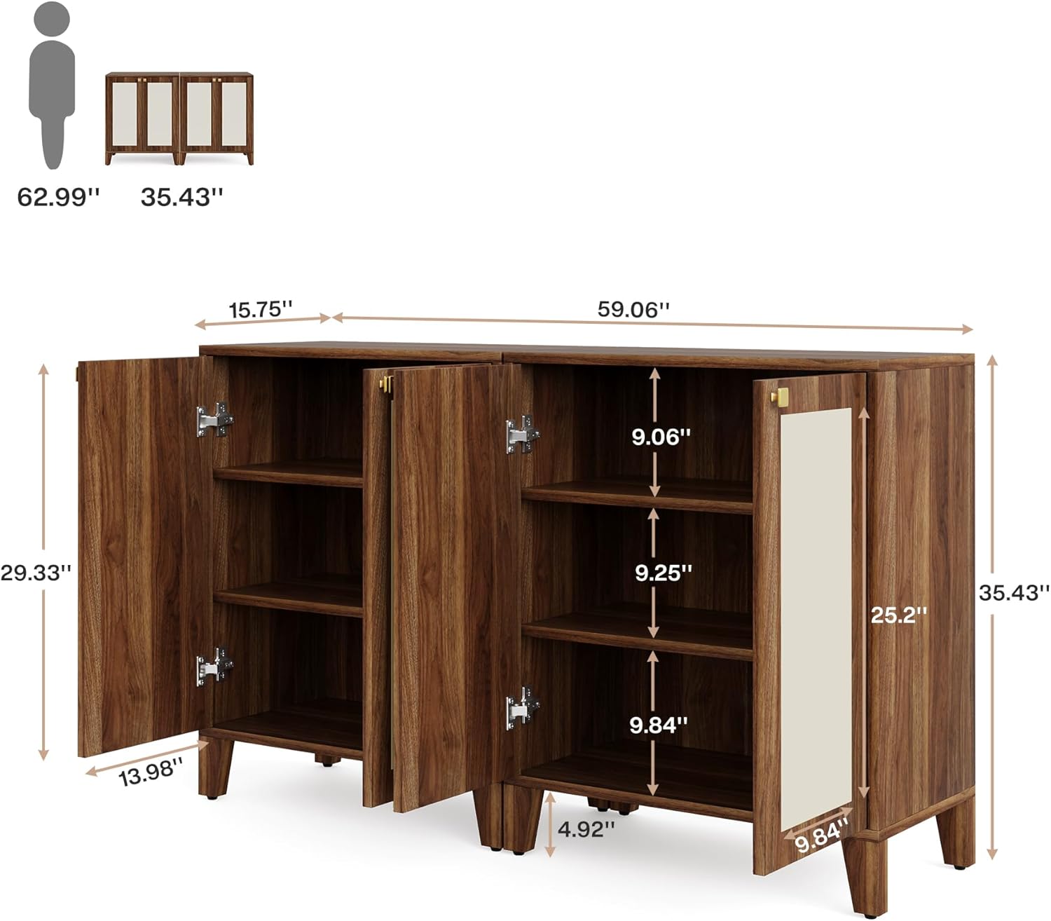 Tribesigns Buffet Cabinet with Storage, 59" Wood Sideboard Cabinet with 4 Doors and Adjustable Shelves, Coffee Bar Cabinet Credenza Storage Cabinet for Kitchen, Dining Room, Living Room, Rustic Brown