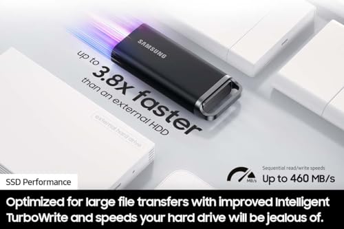 SAMSUNG T5 EVO Portable SSD 2TB, USB 3.2 Gen 1 External Solid State Drive, Seq. Read Speeds Up to 460MB/s for Gaming and Content Creation, MU-PH2T0S/AM, Black