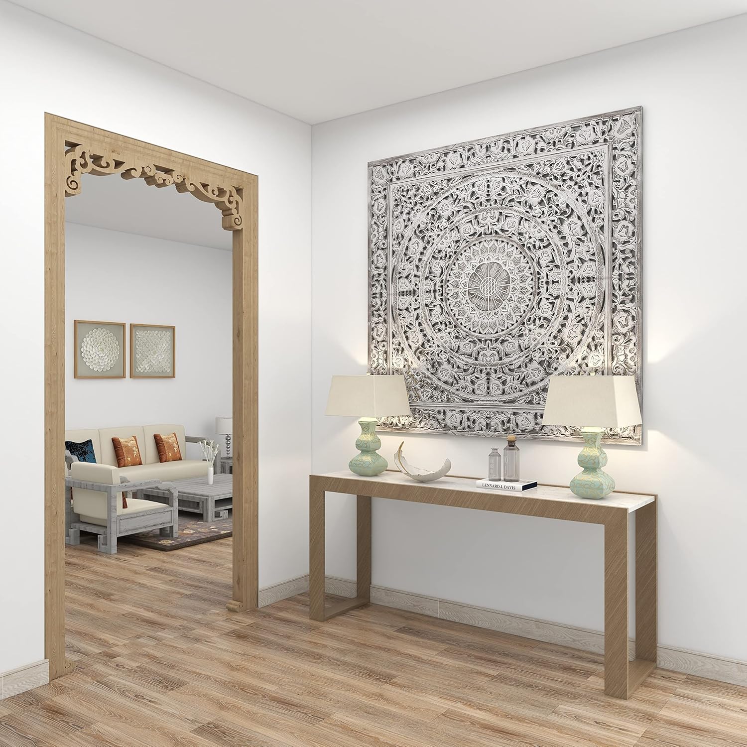 Deco 79 Wood Carved Wall Panel, 60 by 60", White, (34114)