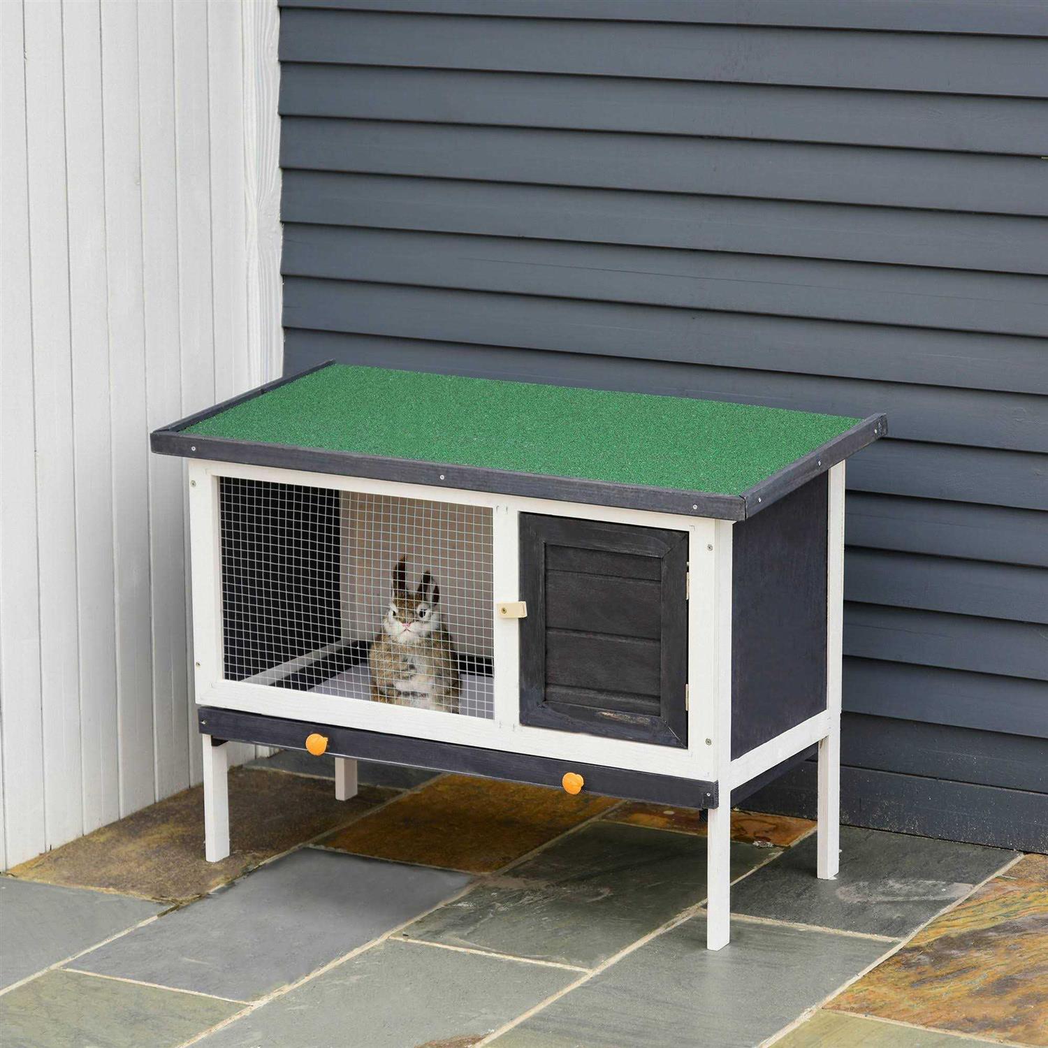PawHut Wooden Rabbit Hutch, Bunny Cage, Guinea Pig House with Pull-Out Tray, and Openable Asphalt Roof for Indoor/Outdoor - Pet Supplies online store