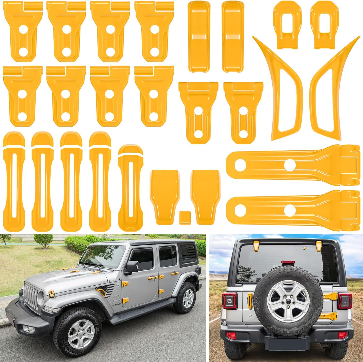 26PCS Full Set Exterior Decoration Trim Kit for Jeep Wrangler JL JLU 2018-2022 Door Hinge Handle Engine Hood Hinge Hood Latch Wheel Eyebrow Side Air Outlet Rear Tailgate Window Hinge Cover (White)