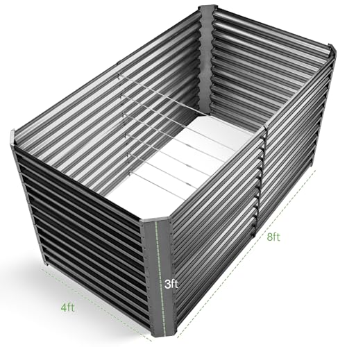 Land Guard 8x4x3ft Rectangular Galvanized Raised Garden Beds, 36" Tall Large-Capacity Metal Planter Box Outdoor, Durable Deep Raised Garden Bed, Raised Beds for Gardening Vegetables, Classic Silver