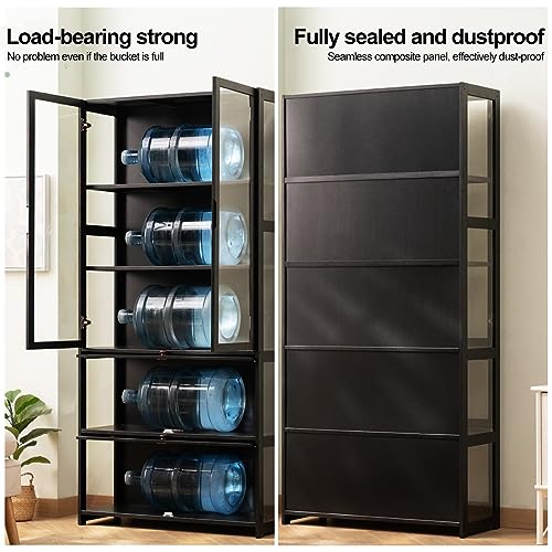 Display Cabinet 5-Shelf with Acrylic Door, Curio Cabinets Upgraded Cabinet Door Display Shelf Bamboo Storage Floor Standing Bookshelf for Bedroom, Living Room, Quick-Install Style 1-5-65cm