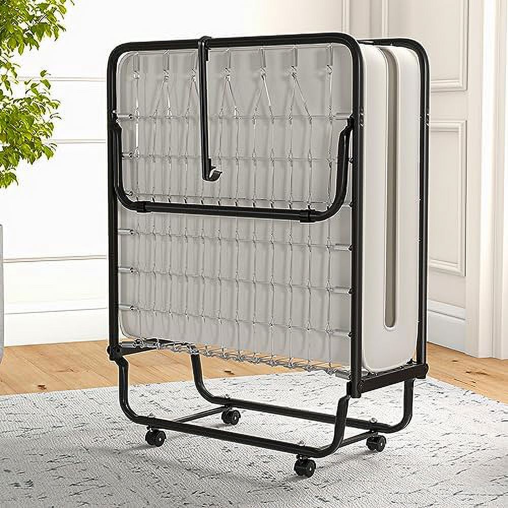 NLIBOOMLife Rollaway Folding Bed with 4 Inch Mattress for Adults  Foldable Portable Guest Bed with Memory Foam Mattress &amp; Sturdy Metal Frame  Cot Size Fold up Bed on Wheels  Easy to S