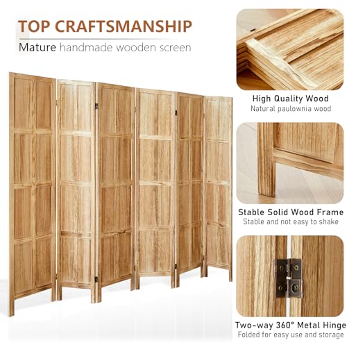 6 Panel Room Divider, 5.6 FT Folding Privacy Screen Room Divider, Partition Divider for Room Separation, Wooden Room Screen Divider Freestanding, for Home Office, Bedroom (White)