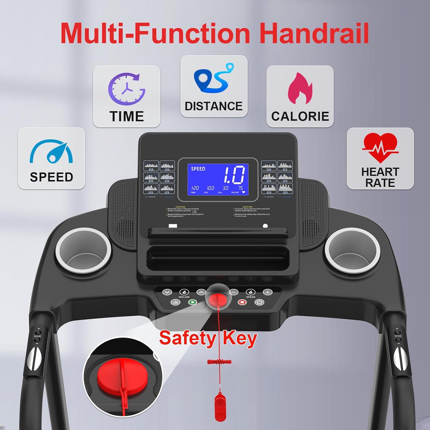 Treadmills with 0-15% Auto Incline, Folding Treadmills for Home, 3.0 HP Portable Treadmill for Running with 300LBS Weight Capacity, Bluetooth Speaker & Pulse Monitor