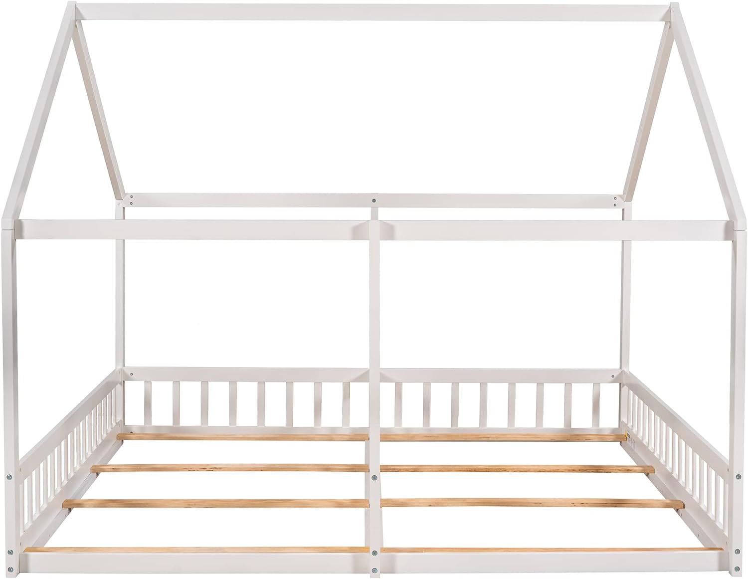 House Bed For 2 Kids, Double Shared Size Beds, Wooden Toddler, Montessori, Floor, Teens, Boys & Girls, Can Be Decorated Tent (Double, White)