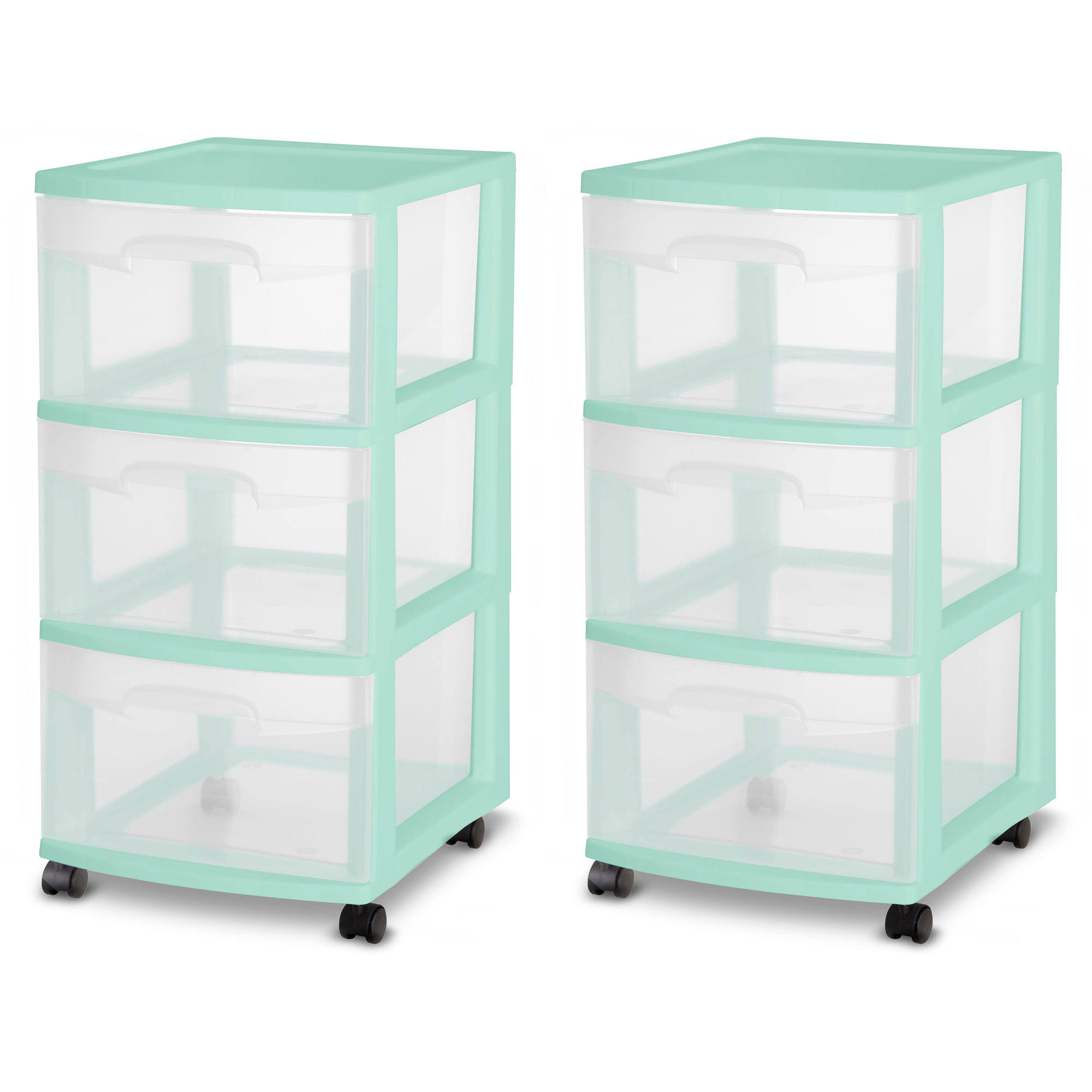Sterilite 3 Drawer Rolling Caster Wheel Home Organizer Storage Cart (2 Pack)