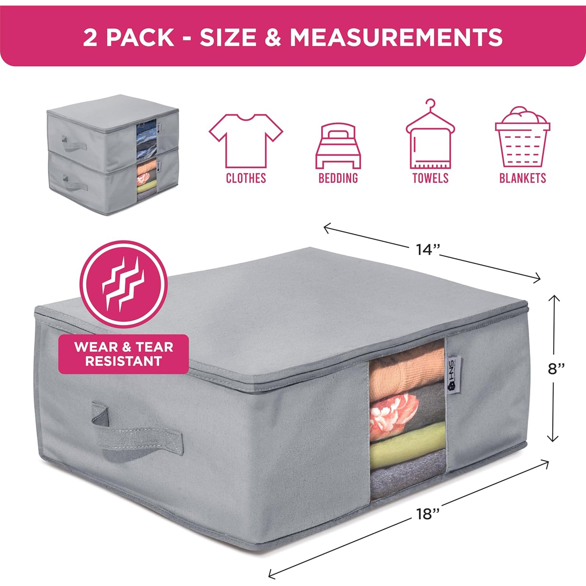 Moisture, Dirt &amp; Dust – Set of 2 Underbed Storage Bags for Clothes, Cashmere Sweaters, Bedding &amp; More - Underbed Storage - Grey, Cedar Clothes Storage Bag Organizer – Protects from Moths