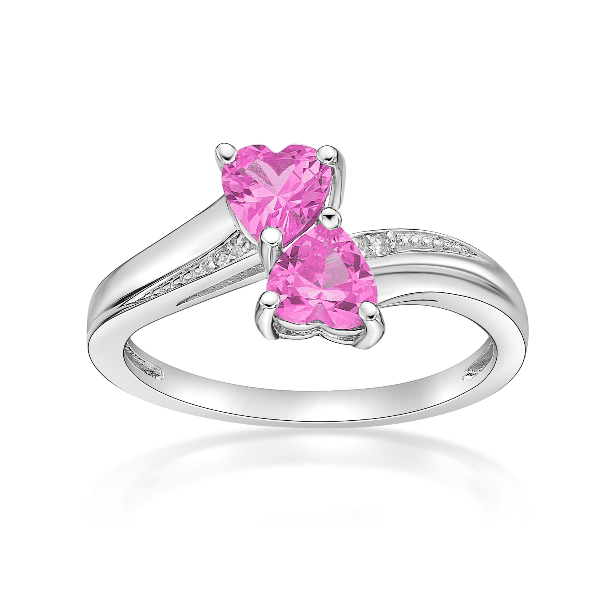 1.10 Ct Heart Pink Sapphire and Diamond Accent 925 Sterling Silver Ring Size 7