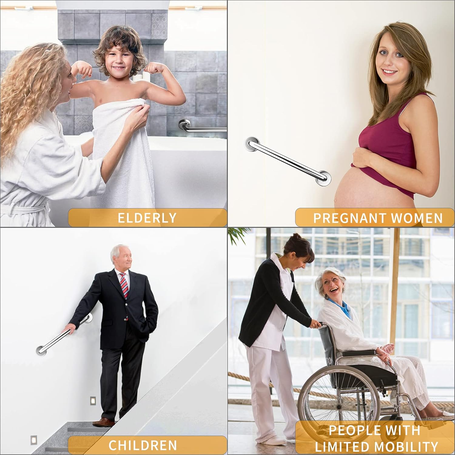 18 Shower Grab Bar, 2 Pack Brushed Nickel SUS304 Safety Bathroom Grab Bars with Concealed Screws, 500lbs Support Assist Bath Handle Balance Bar for Handicap Elderly Pregnant Pack of 2