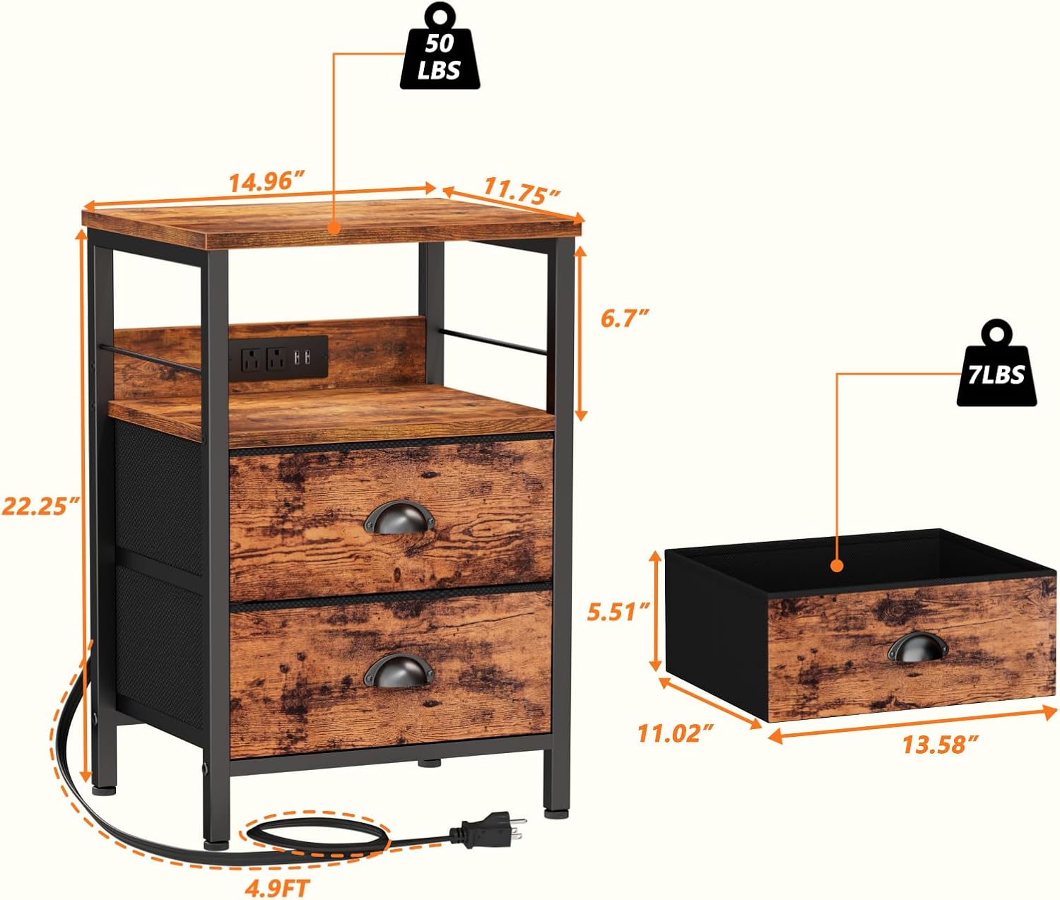 Furologee 66" L Shaped Computer Desk and Nightstand, Corner Gaming Desk with File Drawer and Dual Monitor Stand, End Table with Charging Station and Drawers, for Home/Office