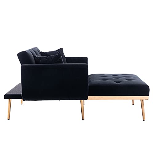 HomSof Adjustable Backrest Chaise Lounge Velvet Sofa Bed with Thick Padded, Convertible Reclining Chair with Rose Golden Metal Legs