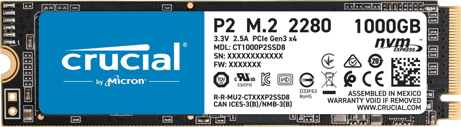 Crucial P2 2TB 3D NAND NVMe PCIe M.2 SSD Up to 2400MB/s - CT2000P2SSD8
