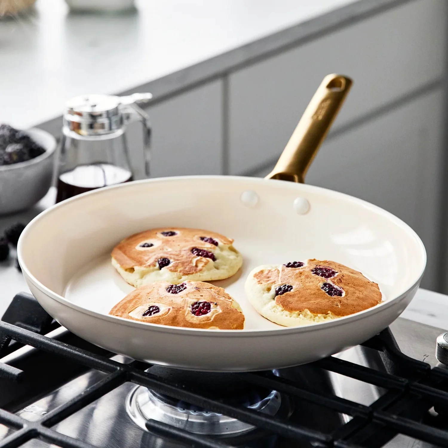 GreenPan Reserve Ceramic Nonstick 8", 10" and 12" Frypan Set | Taupe with Gold-Tone Handles