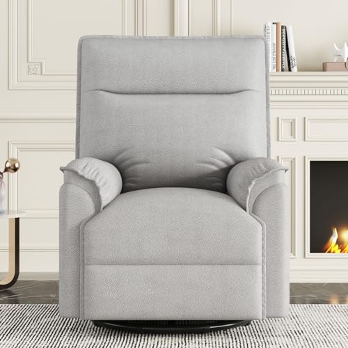 Swivel Recliner Chair, Manual 360 Degree Swivel Rocker Recliner Chair, Upholstered Nursery Glider Recliner Single Sofa Chair for Living Room, Beige