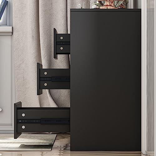 Hitow 9 Drawer Dresser for Bedroom with Deep Drawers, Large Floor Wood Dressers & Chest of Drawers Handle Free, Modern Black Long Dressers for Closet Living Room, Euro Slide (63"W x 15.7"D x 31.5"H)
