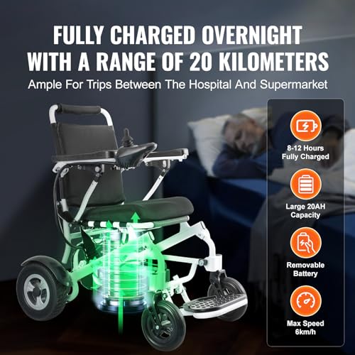 VEVOR Electric Wheelchair for Adults Seniors, 300 lbs Weight Capacity, 17.7 in Width Lightweight Foldable Motorized Power Wheelchairs, 20Ah battery All Terrain Aluminum Alloy Chair
