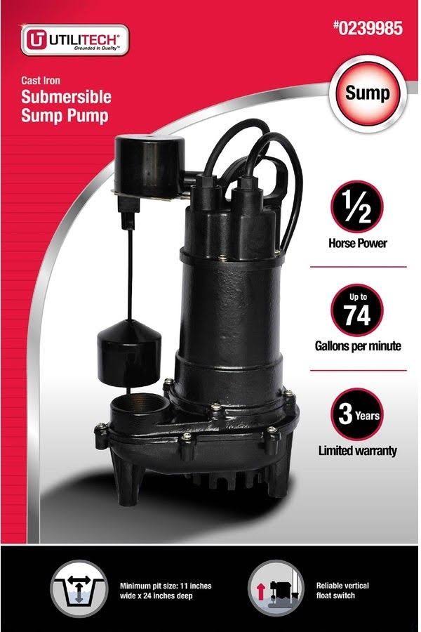 Utilitech 090ECD518 0.5-HP Cast Iron Submersible Sump Pump