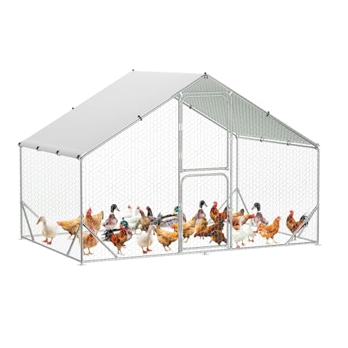 Large Metal Chicken Coop, Walk-in Poultry Cage, Chicken Run Pen House with Reinforcement & Waterproof & Anti-Ultraviolet Cover Chicken Coop Run with Lockable Doors for Outdoor 9.8 x 13.1 x 6.6ft