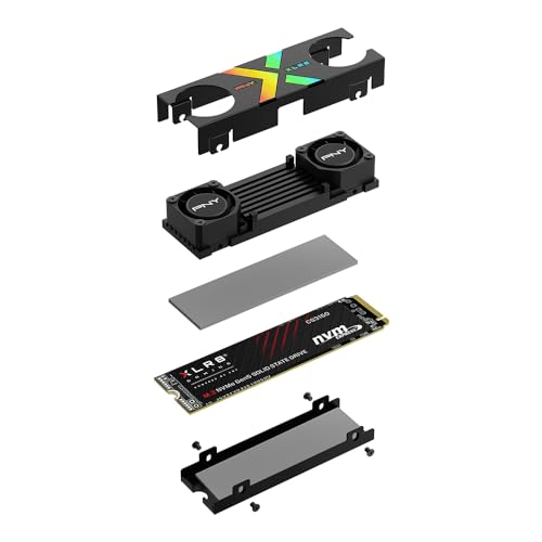 PNY CS3150 1TB PCIe Gen5 x4 NVMe M.2 SSD with Dual Fan Black Heatsink – Microsoft DirectStorage Compatible – up to 11500 MB/s Read – M280CS3150HS-1TB-RB