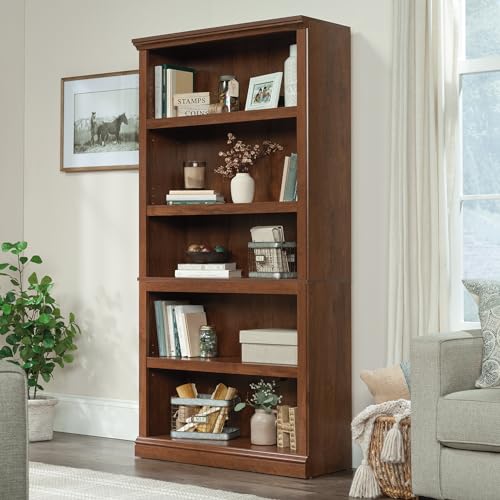 Sauder 5 Tier Book Shelf Wooden Bookcase Multipurpose Bookshelf for Home Office, Living Room, in Chalked Chestnut