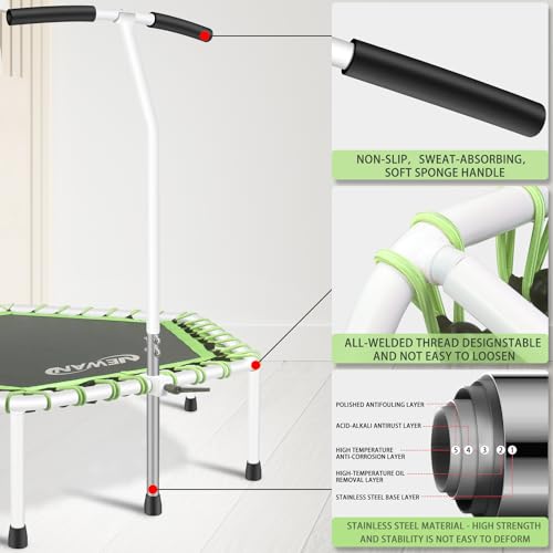 48'' Fitness Trampoline with Adjustable Handle Bar, Silent Trampoline Bungee Rebounder Jumping Cardio Trainer Workout for Adults - Max Limit 330 lbs