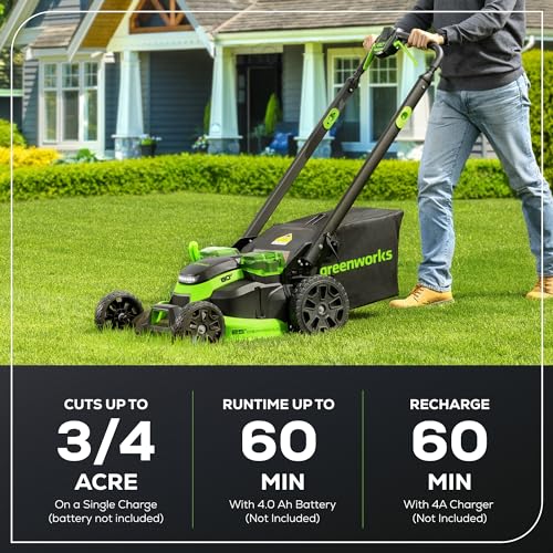 Greenworks 80V 25" Brushless Cordless (Self-Propelled) Dual Blade Lawn Mower (LED Headlight + Aluminum Handles), Battery And Charger Not Included