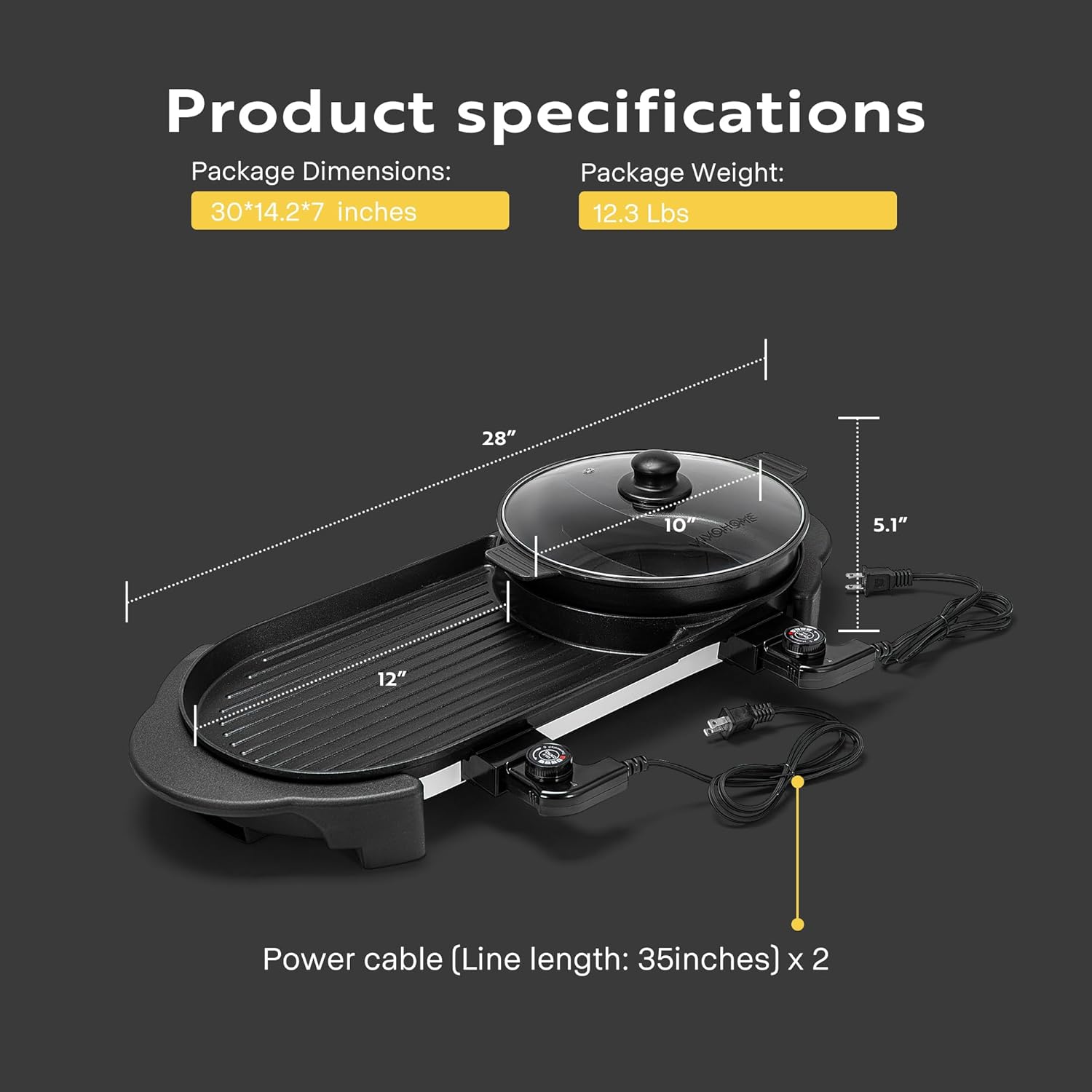 VIVOHOME 2200W Electric Hot Pot with Grill, Removable Shabu-shabu Pot w/Non-stick Baking Pan, Separate Temperature Control 2-IN-1 Hotpot BBQ for 1-6 People Family Dinning