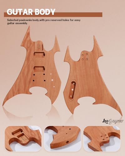 Leo Jaymz DIY Single Cut Electric Guitar Kits with Mahogany Body and Neck - Rosewood Fingerboard and All Components Included (LP Hollow)