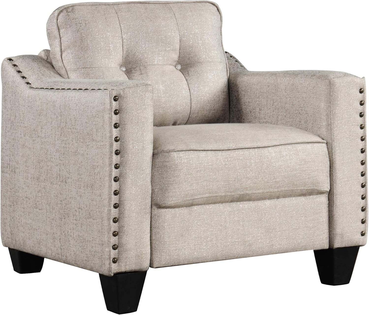 FANYE 3 Pieces Living Room Furniture Sets Include, Loveseat and Armchair, Linen Fabric Upholstered Sectional Classical Rivets Decor and Tufted Back Cushions, Sofa & Couch, 1, Beige 77.2" W