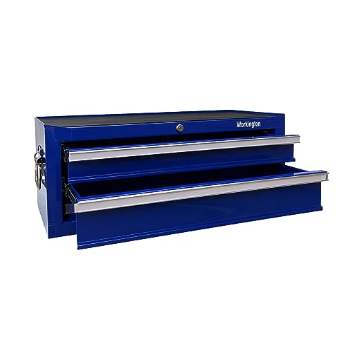 Industrial 2 Drawers Portable Metal Intermediate Box, 26" Middle Tool Chest Cabinet with Ball Bearing Drawer Slides, Steel Tool Storage Box Organizer 4008 Blue