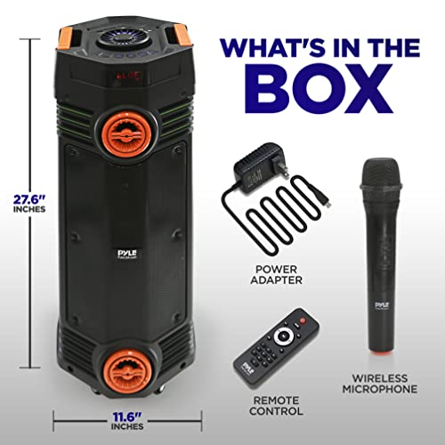 Pyle Portable Bluetooth PA Speaker - 300W Dual 6.5” Rechargeable Indoor/Outdoor BT Karaoke Audio System-Party Lights,LED Display,FM/AUX/MP3/USB/SD, 1/4" in, Handle, Wheels-Wireless Mic, Remote Control