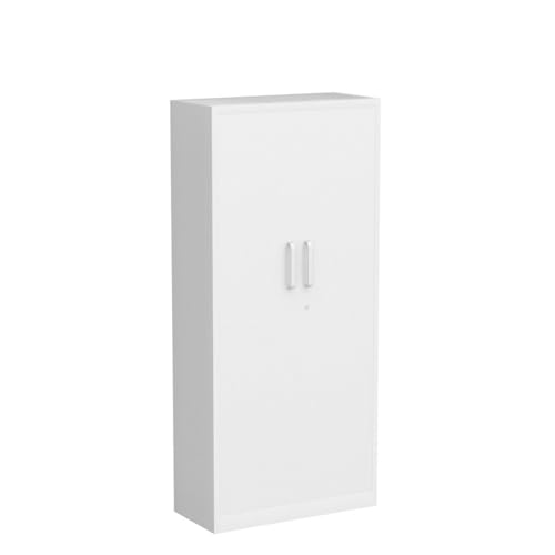 Yizosh Metal Garage Storage Cabinet with 2 Doors and 5 Adjustable Shelves - 71" Steel Lockable File Cabinet,Locking Tool Cabinets for Office,Home,Garage,Gym,School (Gray White)