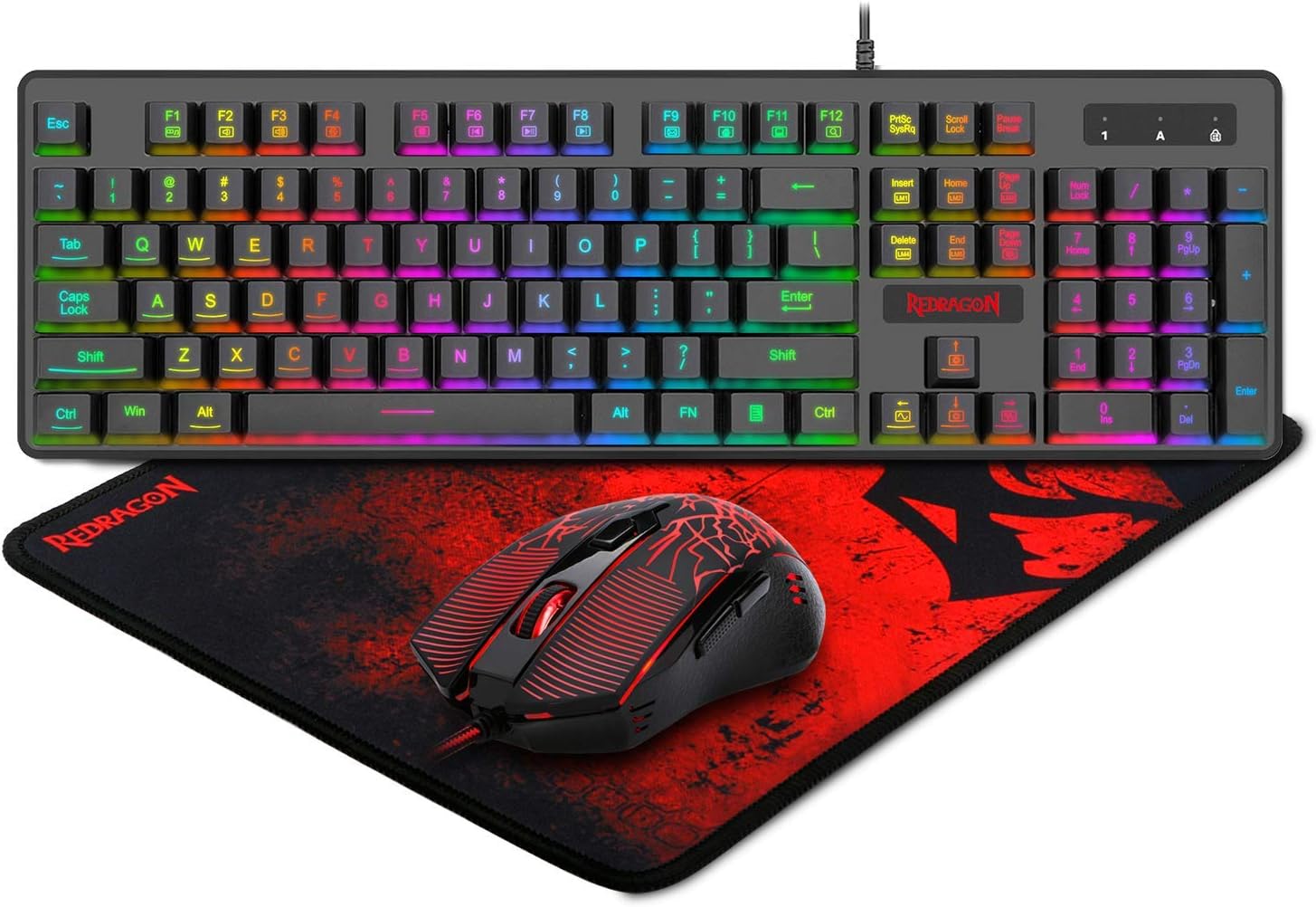 Redragon S107 Gaming Keyboard and Mouse Combo Large Mouse Pad Mechanical Feel RGB Backlit 3200 DPI Mouse for Windows PC (Keyboard Mouse Mousepad Set) Pack of 2