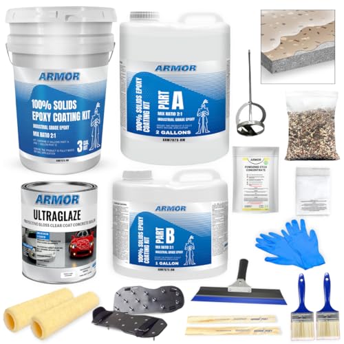 Garage Epoxy Floor Kit – 100% Solids - 2 Part Industrial-Grade Coating w/UltraGlaze Topcoat | DIY Slip & Hot Tire Resistant | 300 Sq Ft - Blue - 17 pc kit