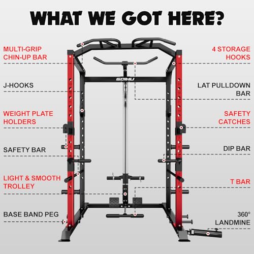 C1-V4 Power Cage, 2000LBS Squat Rack with LAT Pulldown, Multi-Function Weight Cage Strength Training Machine, Workout Cage with More Attachments for Home Gym Garage