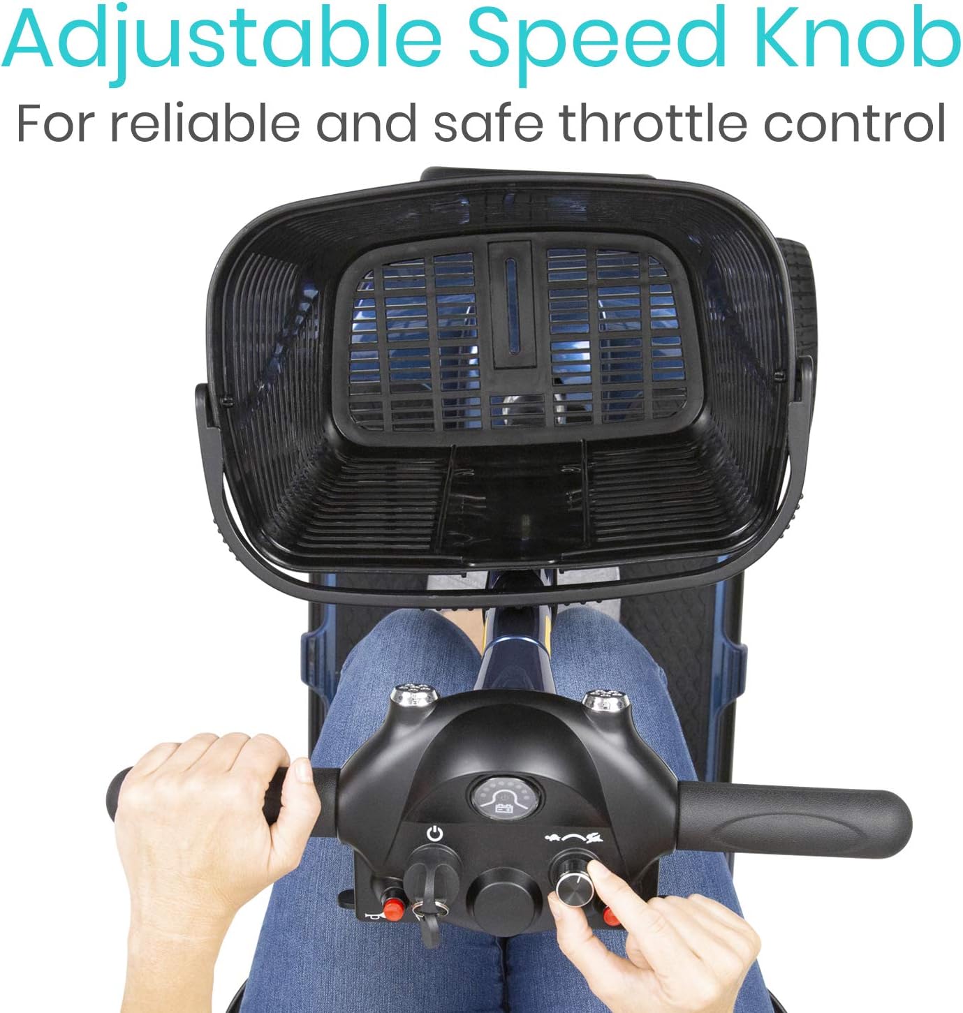 Vive 4 Wheel Mobility Scooter - Electric Powered Wheelchair Device - Compact Heavy Duty Mobile for Travel, Adults, Elderly - Long Range Power Extended Battery with Charger and Basket Included
