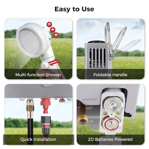 CAMPLUX 2.64 GPM Propane Portable Gas Water Heater, 68,000 BTU Outdoor Tankless Camping Water Heater with Digital Display, White