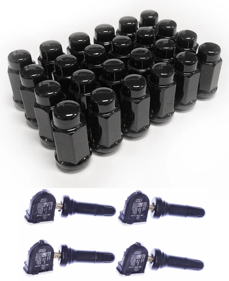 20" Satin Black Split Spoke Wheels with 275/55R20 All Season Tires SET of 4 fits Chevy Silverado, Tahoe, Suburban, GMC Sierra, Yukon, Denali 1500, Includes Lug Nuts and TPMS