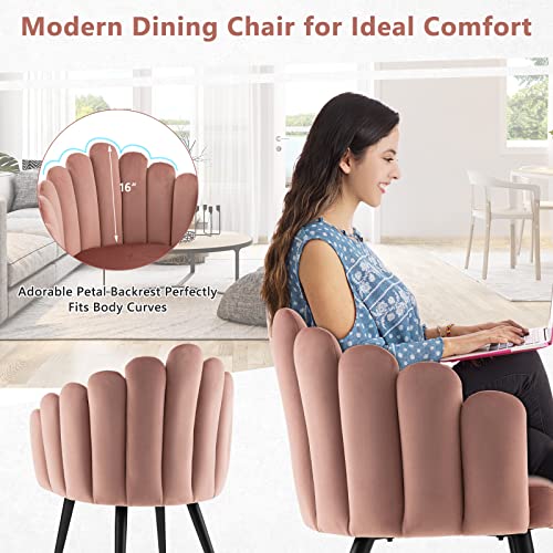 Giantex Modern Mid-Century Dining Chair - Cute Velvet Armchair with 16” High Back, 330lb Capacity, Accent Upholstered Arm Dining Chairs for Bedroom, Living Room, Small Space, Teal Blue
