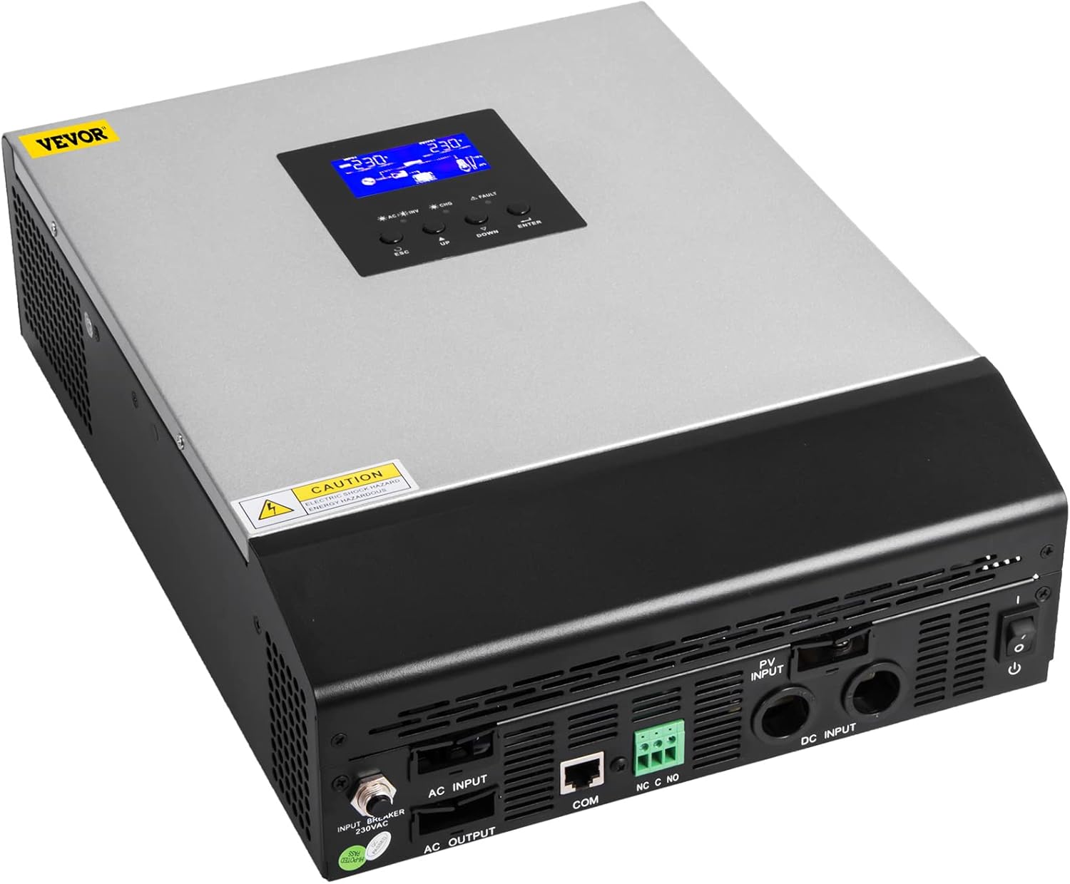 VEVOR Hybrid Solar Inverter, 3KVA 2400W, Pure Sine Wave Off-Grid Inverter, 24VDC to 110VAC Multi-Function Inverter with Build-in 50A PWM Solar Charge Controller, Support Utility/Generator/Solar Energy
