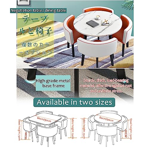 Marble Texture Round Dining Table Set Space Saving Round Dining Table Set 4 Seater Coffee Table Round Table for Dining Room and Kitchen with Recessed Rest, 8, Puleatherfabric