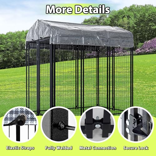 Large Outside Dog Kennel,Outdoor Dog Run Enclosure 8'x4'x6' Dog Pen House with Roof Cover Heavy Duty Welded Wire Steel Dog Playpen Animal Fence Without Feeding Door