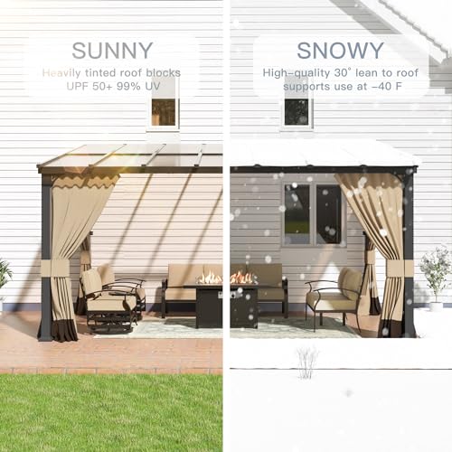 10' x 28' Gazebo,Outdoor Pergola Large Wall-Mounted hardtop Lean to Gazebo with Sloped Roof and Double Curtains & Netting,Awnings for Patio,Backyard,Deck,Garden,Navy