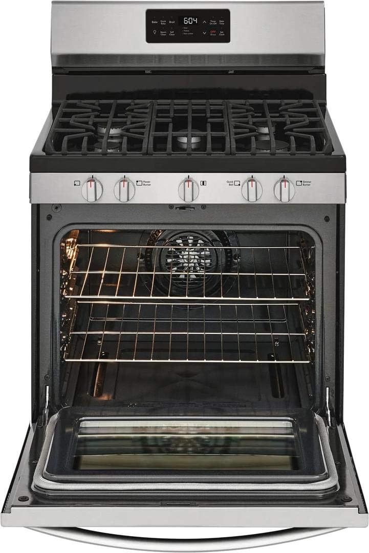Frigidaire GCRG3038AF 30" Gallery Series Stainless Steel Freestanding Gas Range with 5 cu. ft. Oven Capacity 5 Burners Cast Iron Continuous Grates and Steam Cleaning